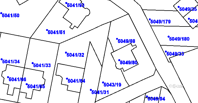 Parcela st. 5043/18 v KÚ Líšeň, Katastrální mapa