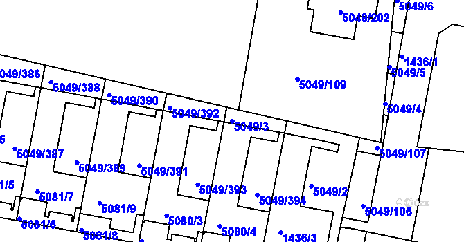 Parcela st. 5049/3 v KÚ Líšeň, Katastrální mapa