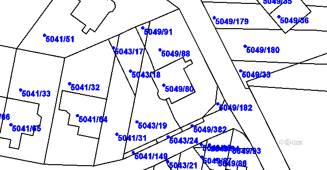 Parcela st. 5049/80 v KÚ Líšeň, Katastrální mapa