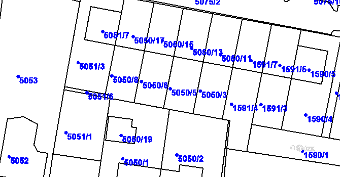 Parcela st. 5050/5 v KÚ Líšeň, Katastrální mapa
