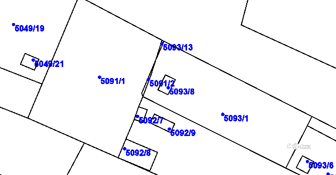 Parcela st. 5093/8 v KÚ Líšeň, Katastrální mapa