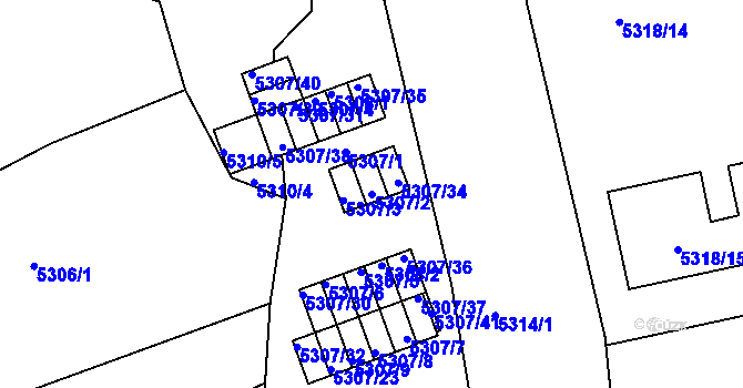 Parcela st. 5307/2 v KÚ Líšeň, Katastrální mapa