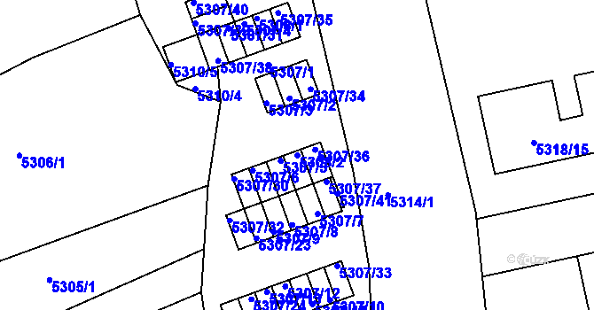 Parcela st. 5308/2 v KÚ Líšeň, Katastrální mapa
