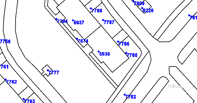 Parcela st. 5936 v KÚ Líšeň, Katastrální mapa