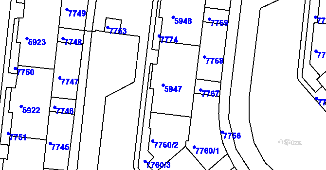 Parcela st. 5947 v KÚ Líšeň, Katastrální mapa