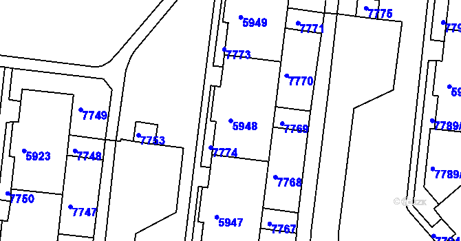 Parcela st. 5948 v KÚ Líšeň, Katastrální mapa