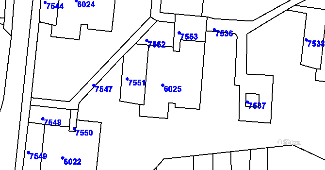 Parcela st. 6025 v KÚ Líšeň, Katastrální mapa