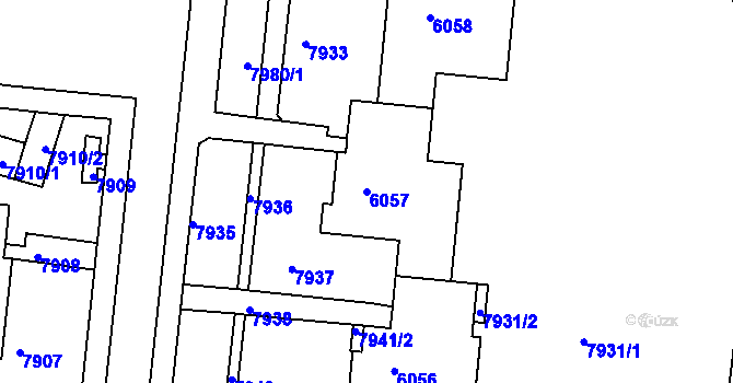 Parcela st. 6057 v KÚ Líšeň, Katastrální mapa