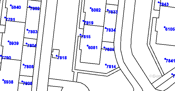 Parcela st. 6081 v KÚ Líšeň, Katastrální mapa