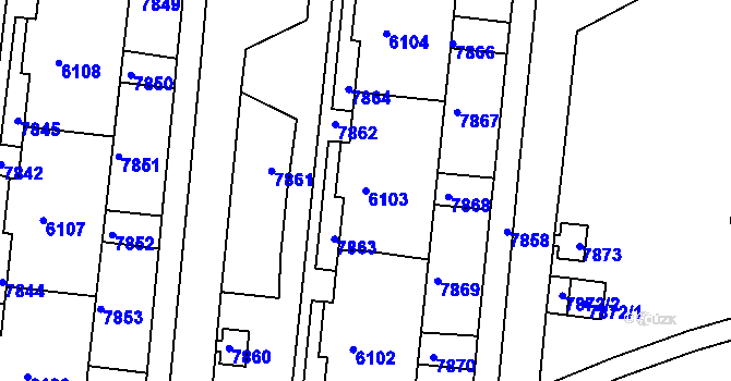 Parcela st. 6103 v KÚ Líšeň, Katastrální mapa