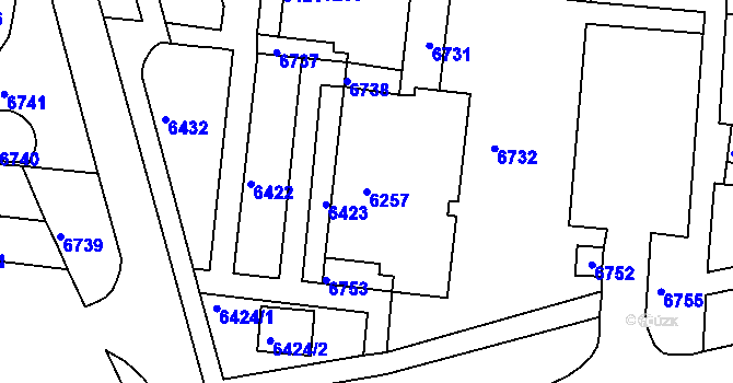 Parcela st. 6257 v KÚ Líšeň, Katastrální mapa