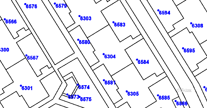 Parcela st. 6304 v KÚ Líšeň, Katastrální mapa