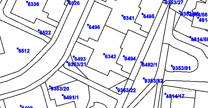 Parcela st. 6342 v KÚ Líšeň, Katastrální mapa
