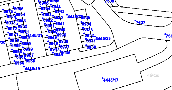 Parcela st. 6930 v KÚ Líšeň, Katastrální mapa
