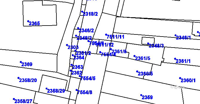 Parcela st. 7554/4 v KÚ Líšeň, Katastrální mapa