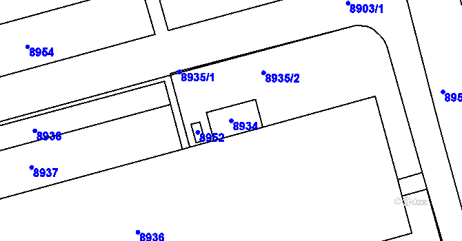 Parcela st. 8934 v KÚ Líšeň, Katastrální mapa