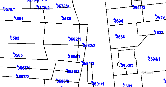 Parcela st. 3582/2 v KÚ Líšeň, Katastrální mapa