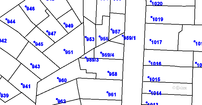 Parcela st. 959/4 v KÚ Líšeň, Katastrální mapa