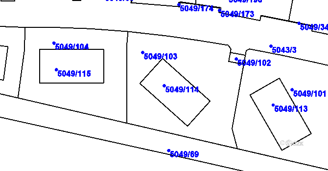 Parcela st. 5049/114 v KÚ Líšeň, Katastrální mapa