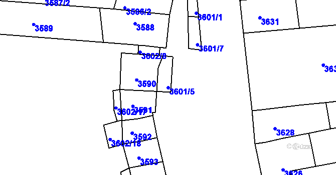 Parcela st. 3601/5 v KÚ Líšeň, Katastrální mapa