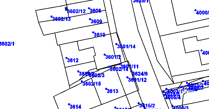 Parcela st. 3601/2 v KÚ Líšeň, Katastrální mapa