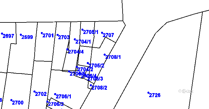 Parcela st. 2708/1 v KÚ Líšeň, Katastrální mapa