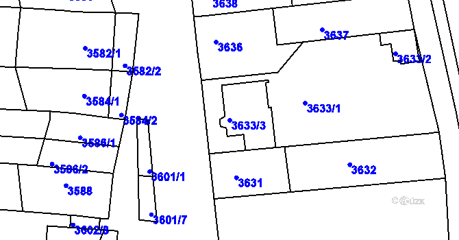 Parcela st. 3633/3 v KÚ Líšeň, Katastrální mapa