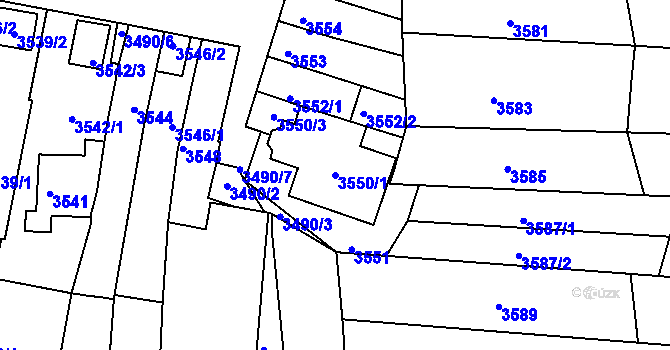 Parcela st. 3550/1 v KÚ Líšeň, Katastrální mapa