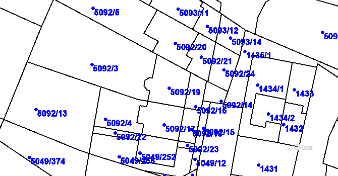 Parcela st. 5092/19 v KÚ Líšeň, Katastrální mapa