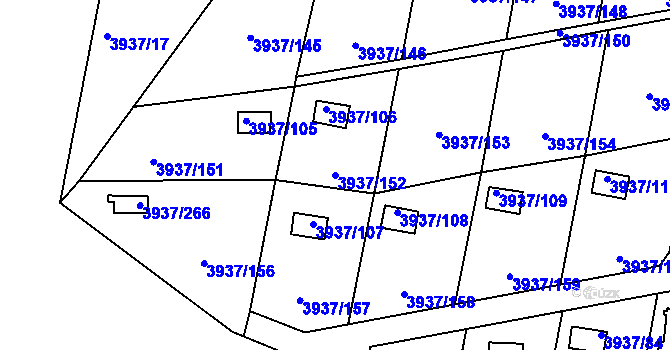 Parcela st. 3937/152 v KÚ Líšeň, Katastrální mapa