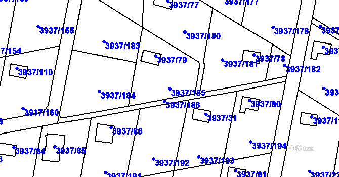 Parcela st. 3937/185 v KÚ Líšeň, Katastrální mapa
