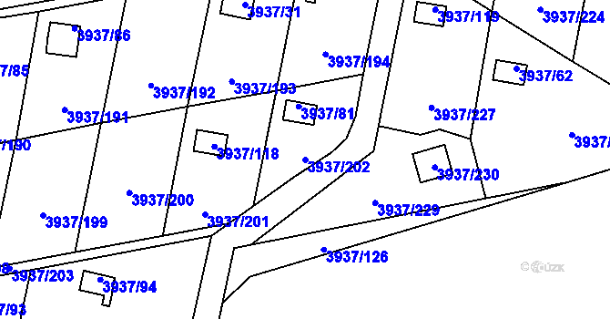 Parcela st. 3937/202 v KÚ Líšeň, Katastrální mapa