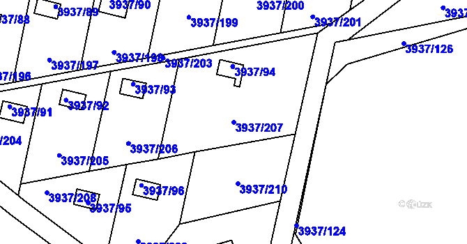 Parcela st. 3937/207 v KÚ Líšeň, Katastrální mapa