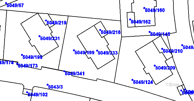Parcela st. 5049/233 v KÚ Líšeň, Katastrální mapa