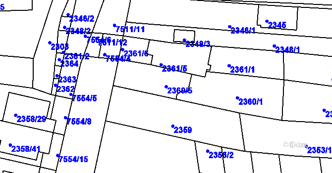 Parcela st. 2360/5 v KÚ Líšeň, Katastrální mapa