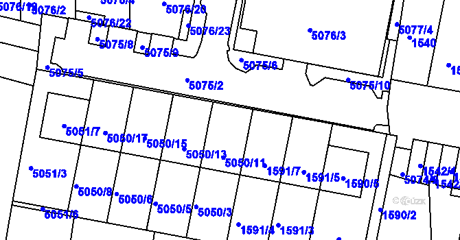 Parcela st. 5050/12 v KÚ Líšeň, Katastrální mapa