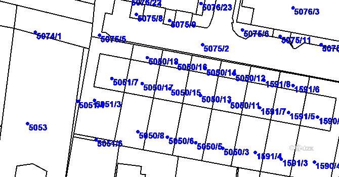 Parcela st. 5050/15 v KÚ Líšeň, Katastrální mapa