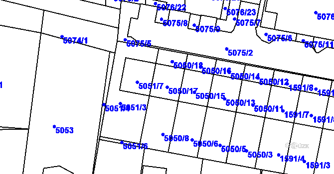Parcela st. 5050/17 v KÚ Líšeň, Katastrální mapa