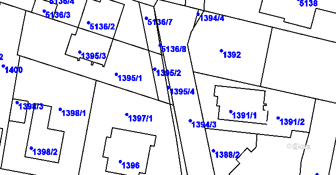 Parcela st. 1395/4 v KÚ Líšeň, Katastrální mapa