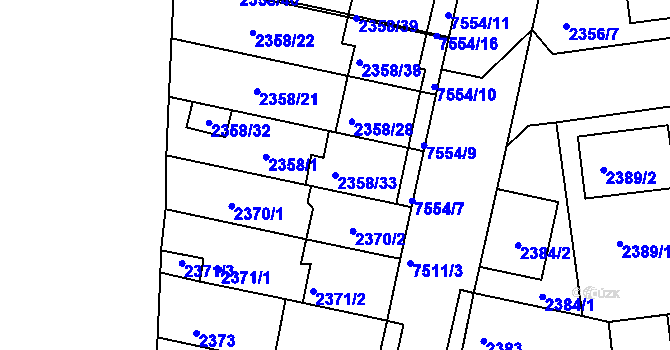 Parcela st. 2358/33 v KÚ Líšeň, Katastrální mapa