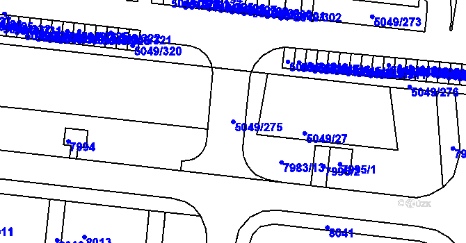 Parcela st. 5049/275 v KÚ Líšeň, Katastrální mapa