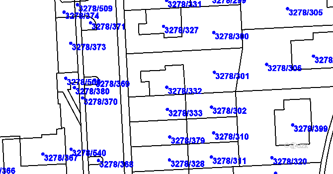 Parcela st. 3278/332 v KÚ Líšeň, Katastrální mapa