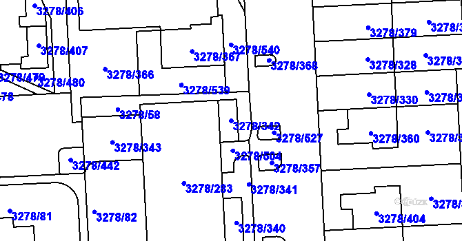 Parcela st. 3278/342 v KÚ Líšeň, Katastrální mapa