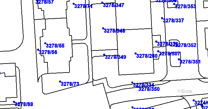 Parcela st. 3278/349 v KÚ Líšeň, Katastrální mapa