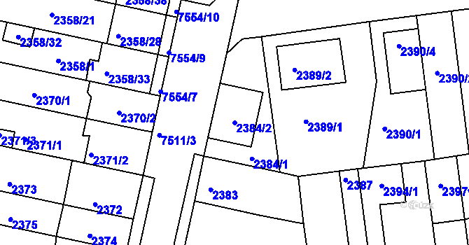 Parcela st. 2384/2 v KÚ Líšeň, Katastrální mapa