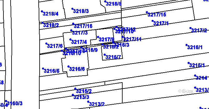 Parcela st. 3216/7 v KÚ Líšeň, Katastrální mapa