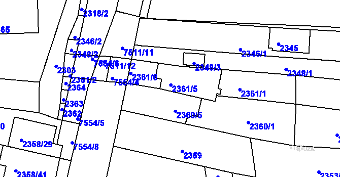 Parcela st. 2361/5 v KÚ Líšeň, Katastrální mapa