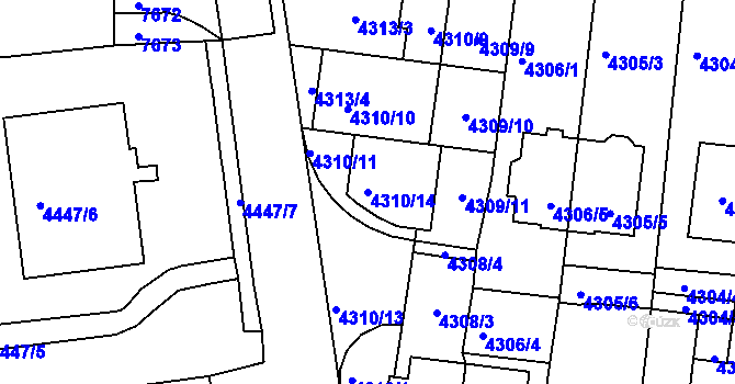 Parcela st. 4310/14 v KÚ Líšeň, Katastrální mapa