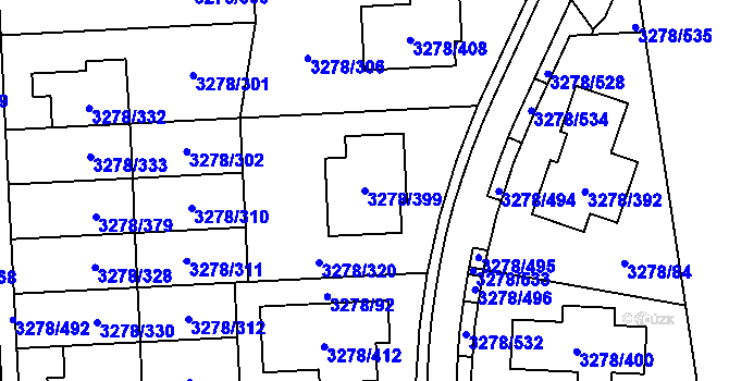 Parcela st. 3278/399 v KÚ Líšeň, Katastrální mapa