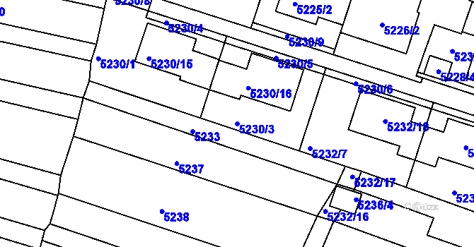 Parcela st. 5230/3 v KÚ Líšeň, Katastrální mapa